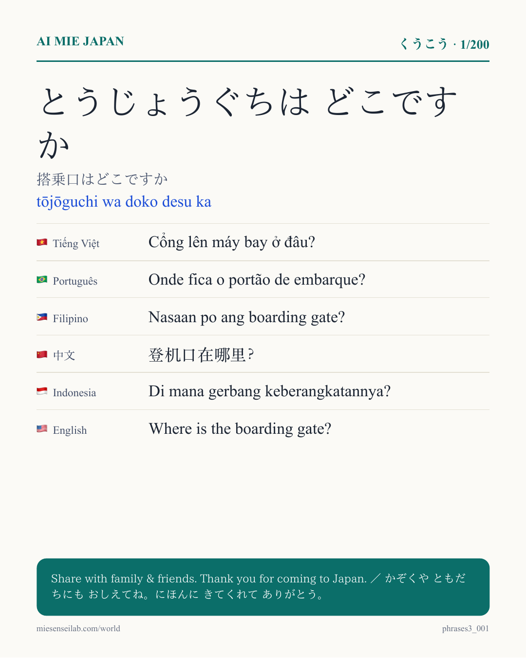 とうじょうぐちは どこですか — 搭乗口はどこですか