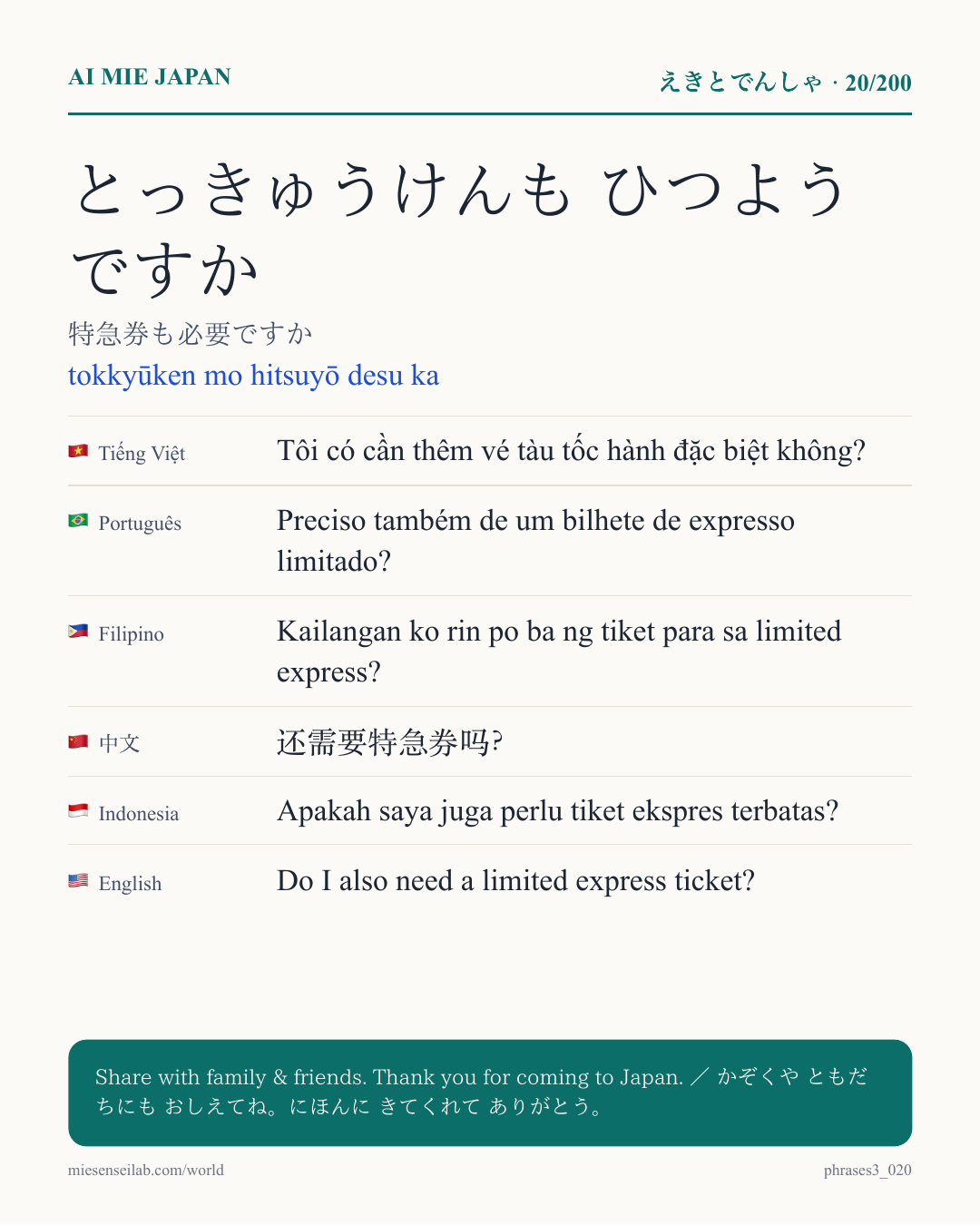 とっきゅうけんも ひつようですか — 特急券も必要ですか