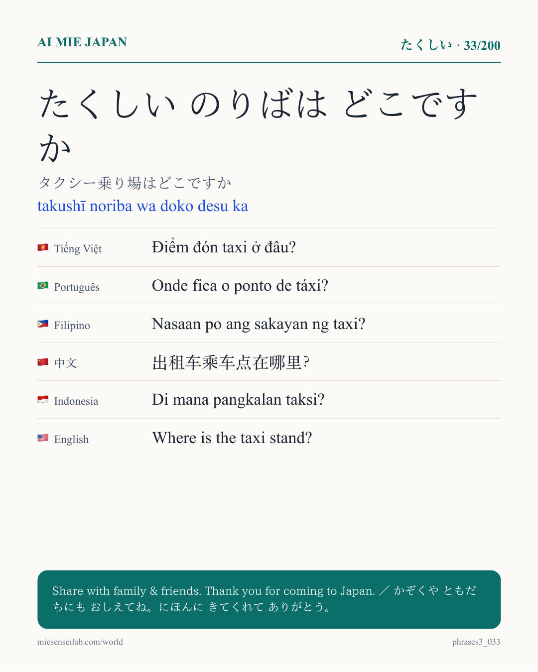 たくしい のりばは どこですか — タクシー乗り場はどこですか
