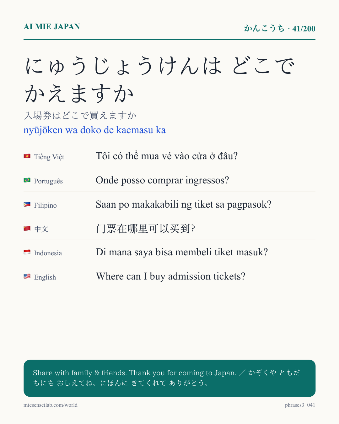 にゅうじょうけんは どこで かえますか — 入場券はどこで買えますか