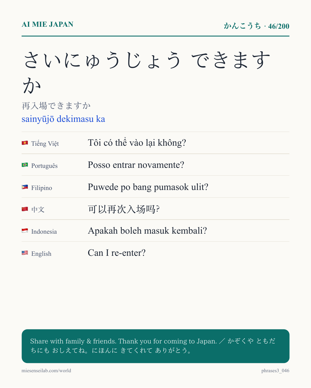 さいにゅうじょう できますか — 再入場できますか