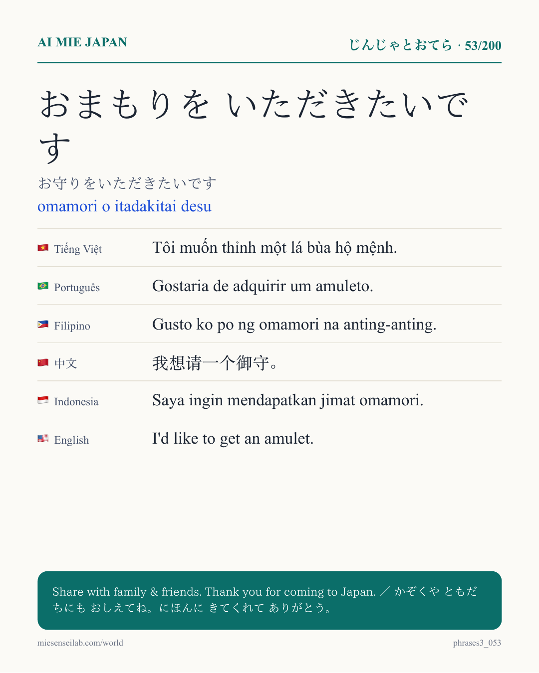 おまもりを いただきたいです — お守りをいただきたいです