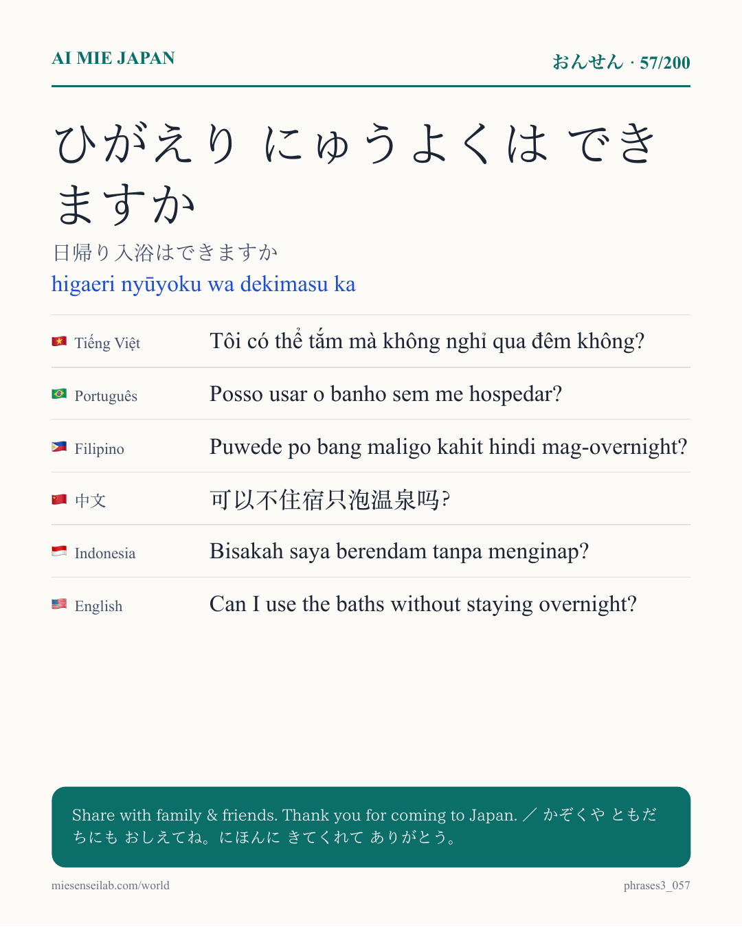 ひがえり にゅうよくは できますか — 日帰り入浴はできますか
