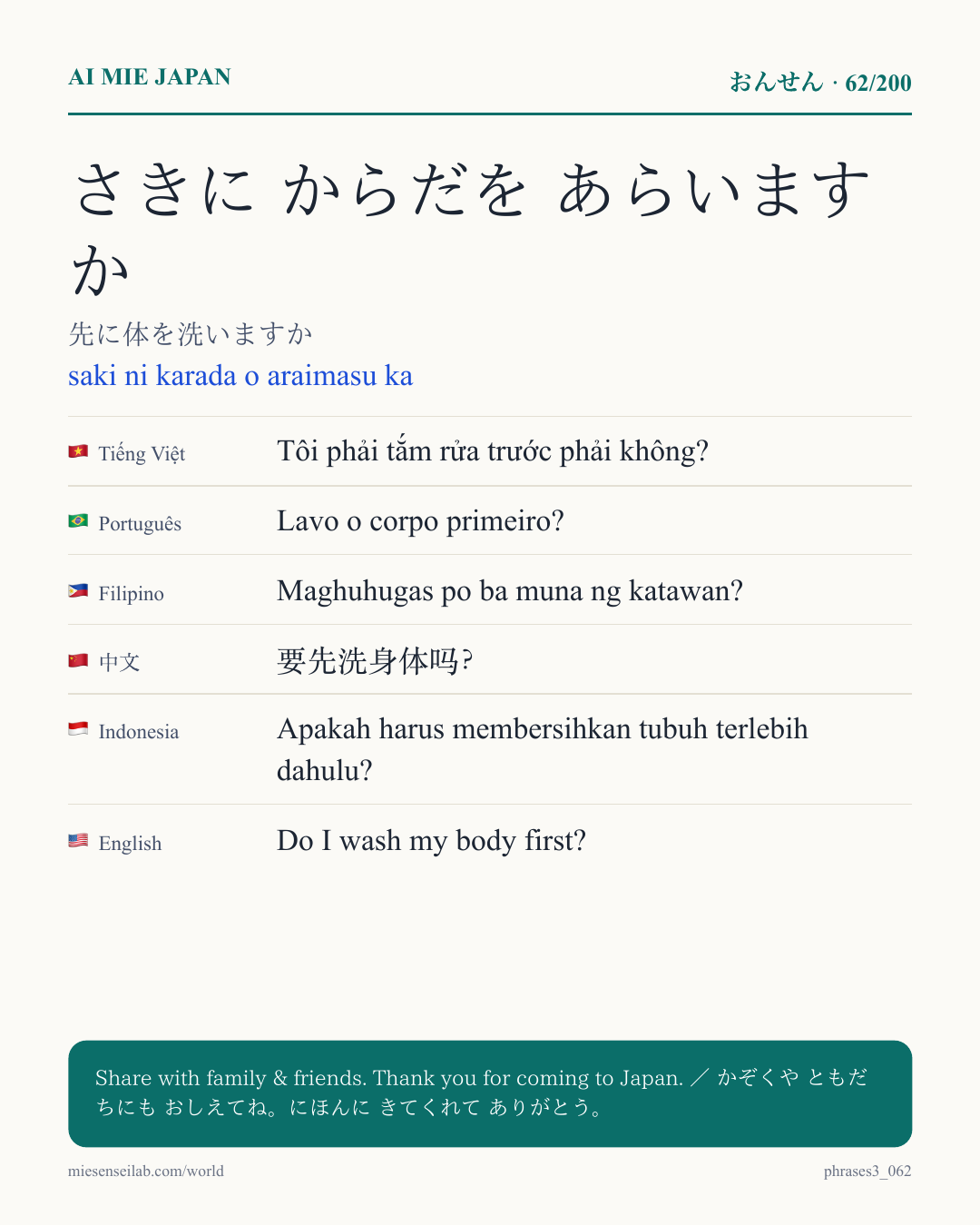 さきに からだを あらいますか — 先に体を洗いますか