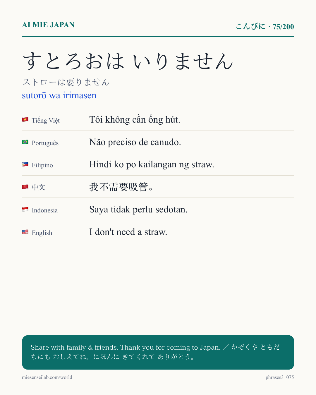 すとろおは いりません — ストローは要りません
