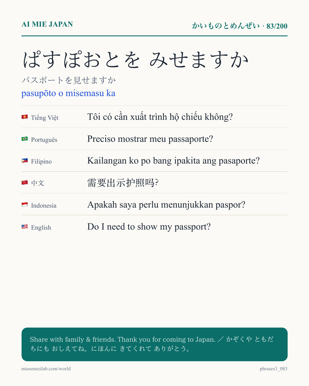 ぱすぽおとを みせますか — パスポートを見せますか