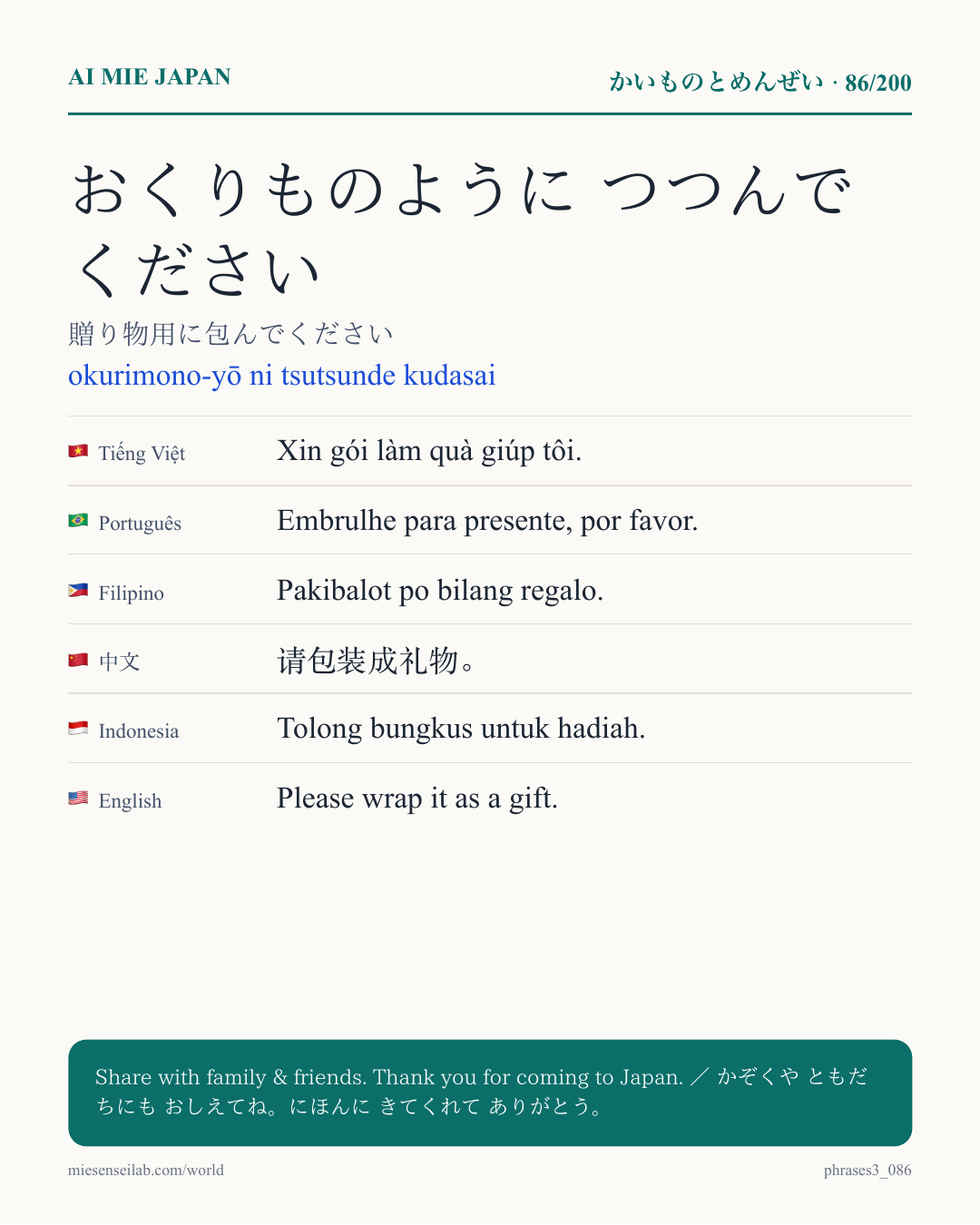 おくりものように つつんでください — 贈り物用に包んでください