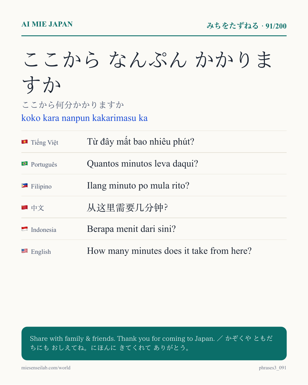 ここから なんぷん かかりますか — ここから何分かかりますか