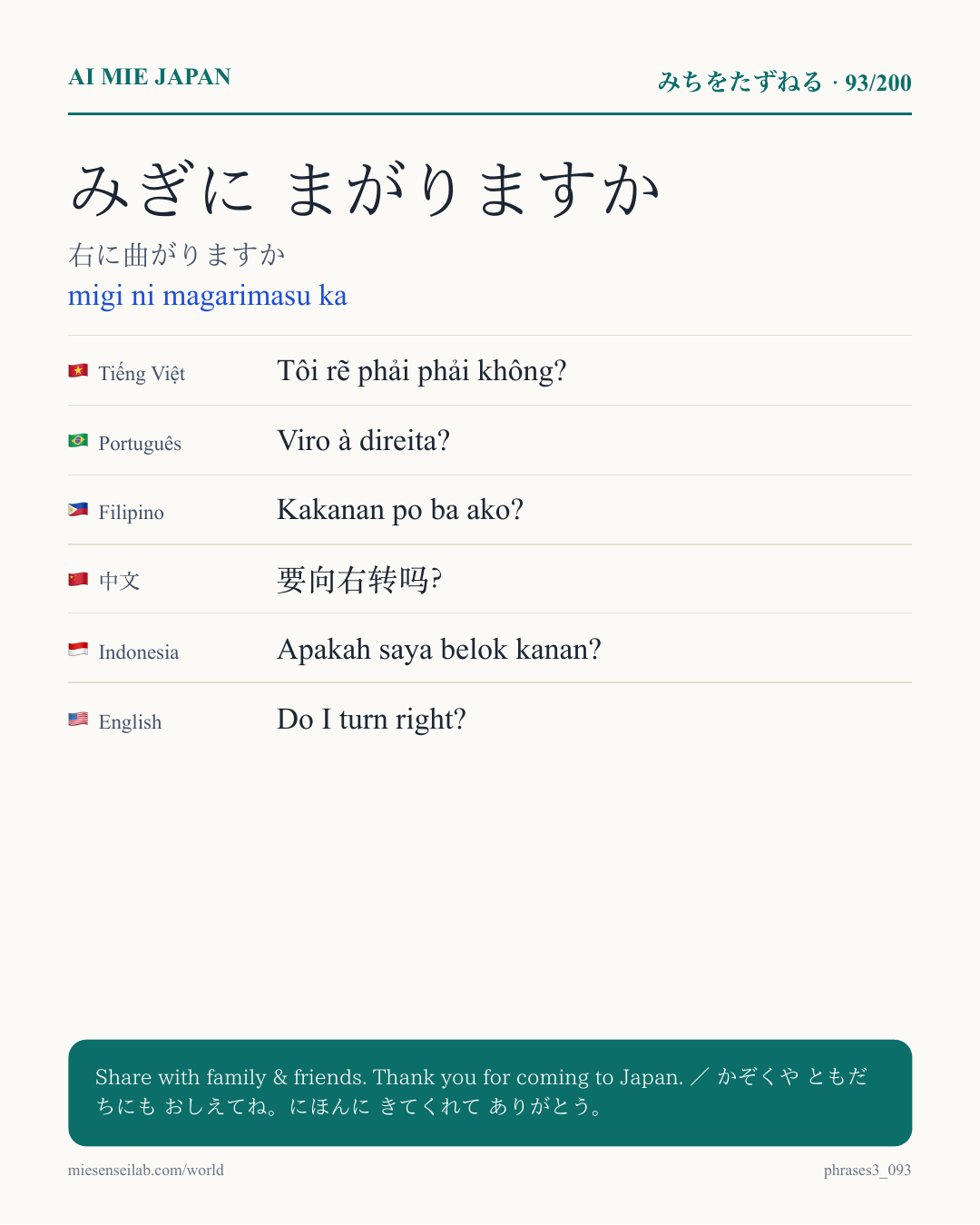 みぎに まがりますか — 右に曲がりますか