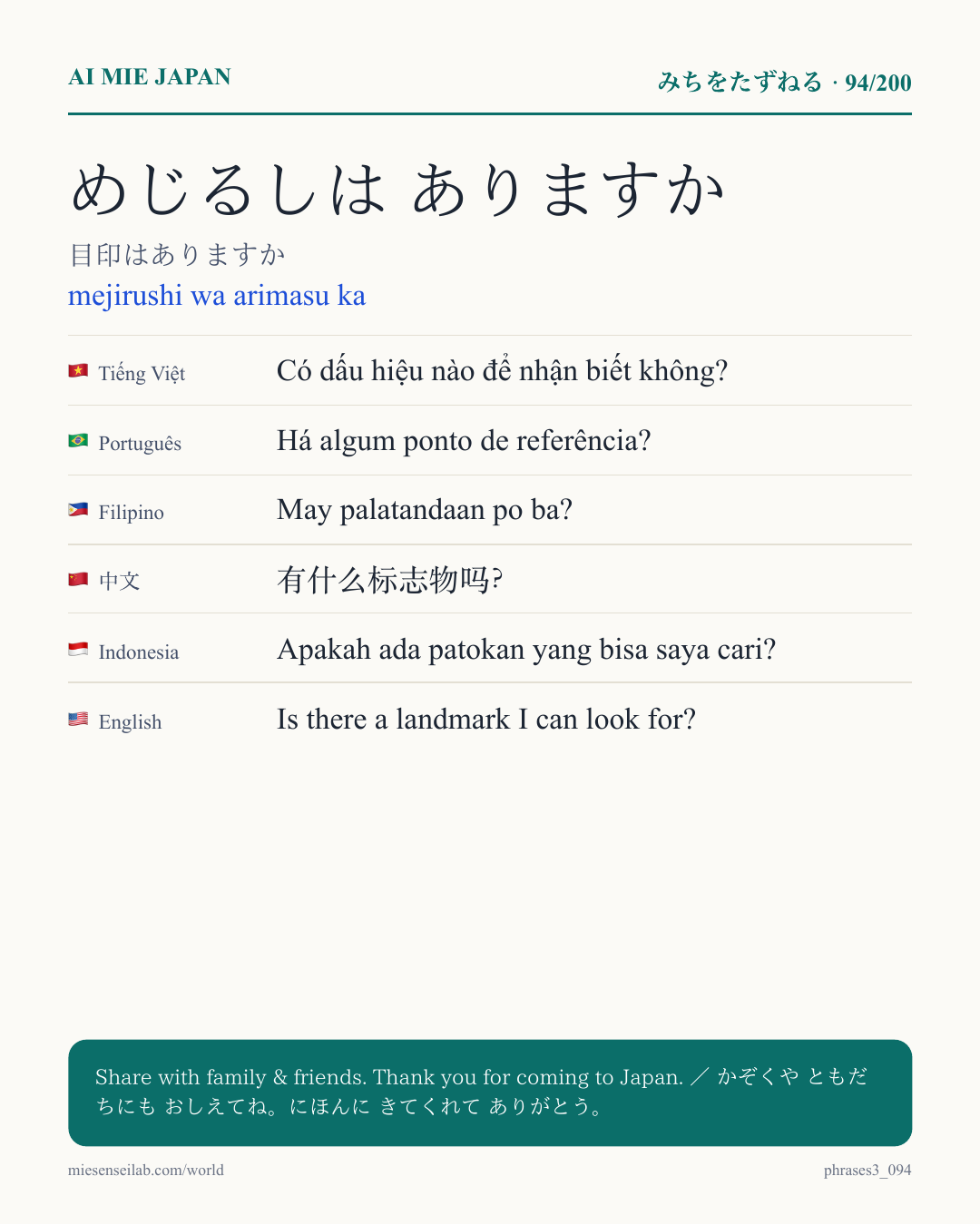 めじるしは ありますか — 目印はありますか
