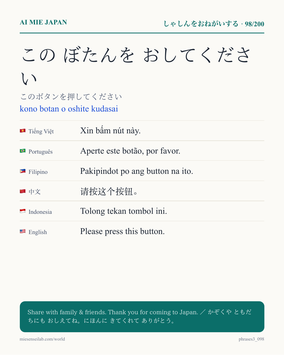 この ぼたんを おしてください — このボタンを押してください