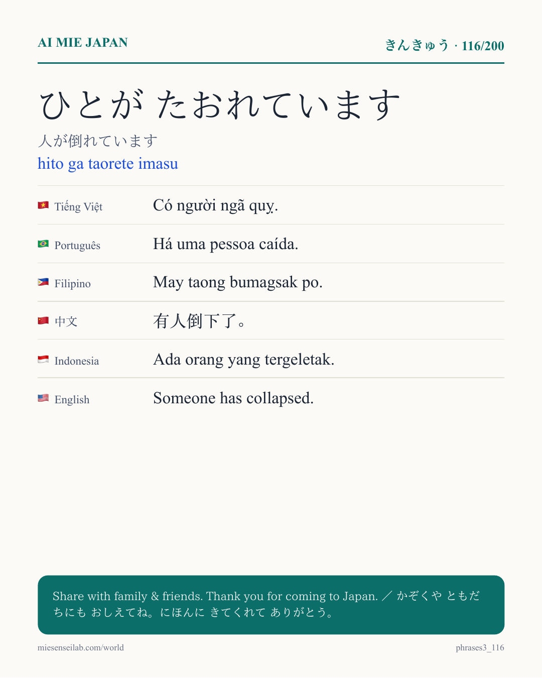 ひとが たおれています — 人が倒れています