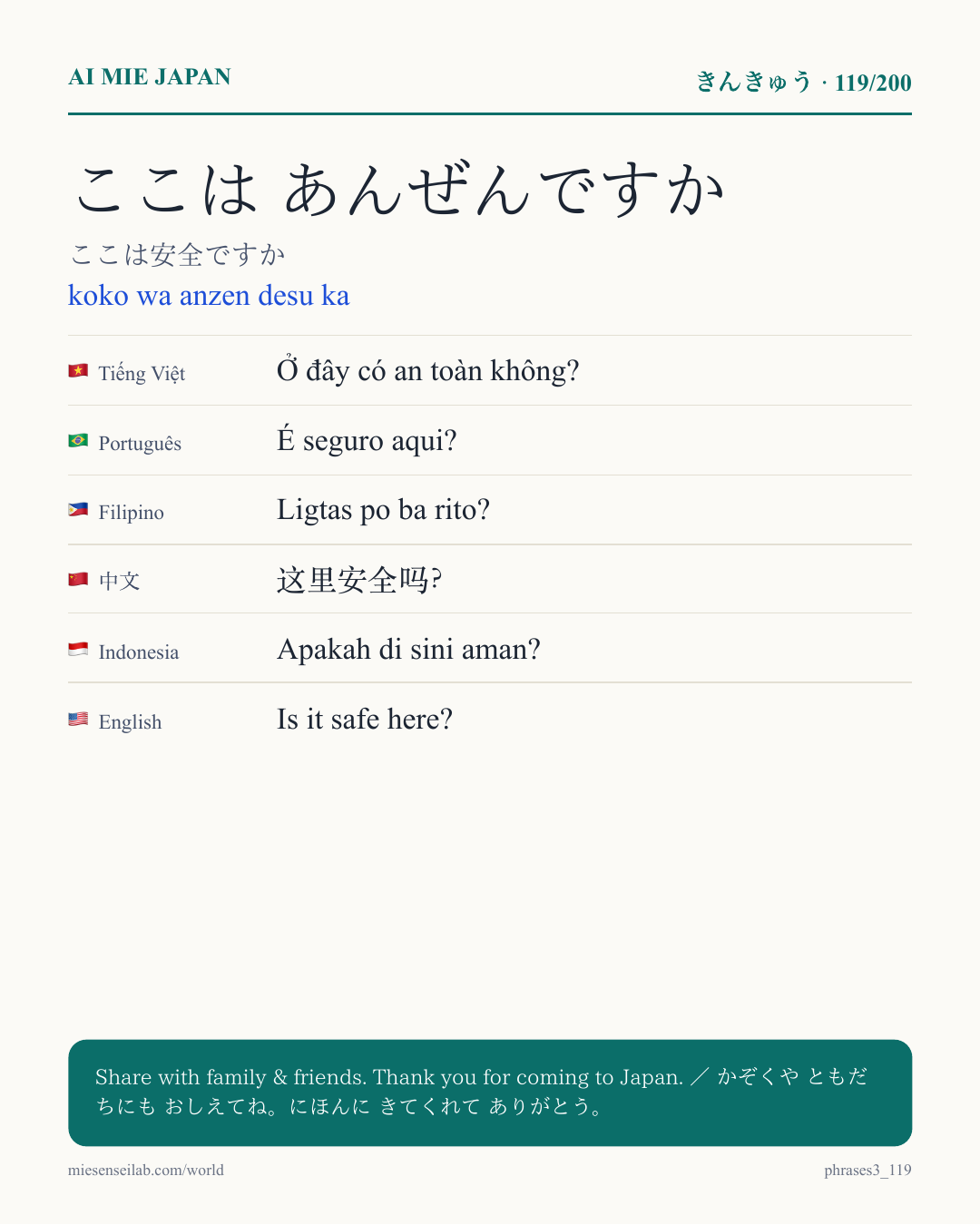ここは あんぜんですか — ここは安全ですか