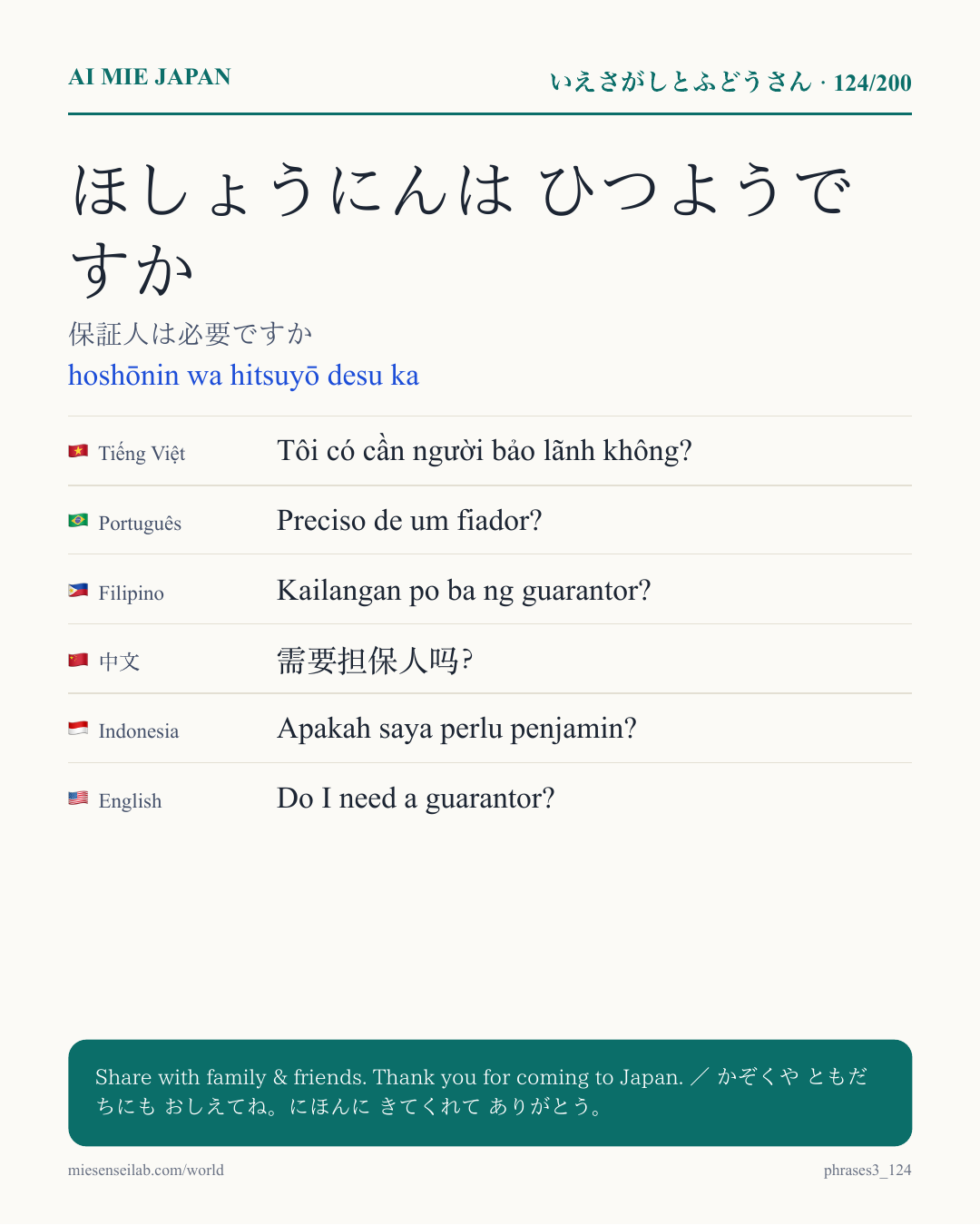 ほしょうにんは ひつようですか — 保証人は必要ですか