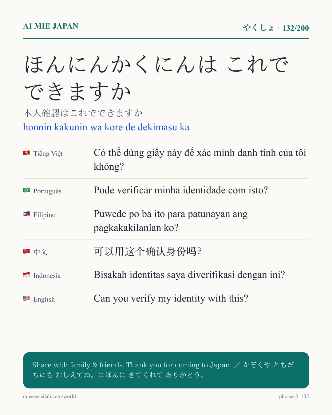 ほんにんかくにんは これで できますか — 本人確認はこれでできますか
