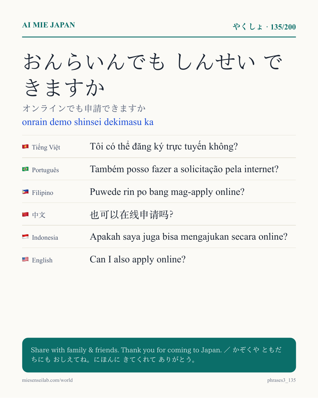 おんらいんでも しんせい できますか — オンラインでも申請できますか