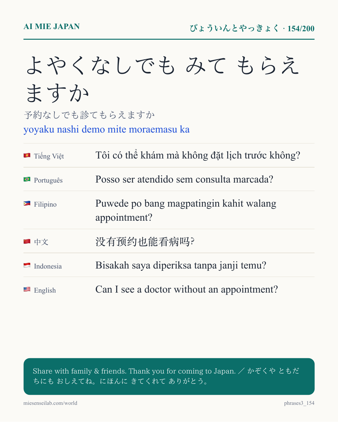よやくなしでも みて もらえますか — 予約なしでも診てもらえますか