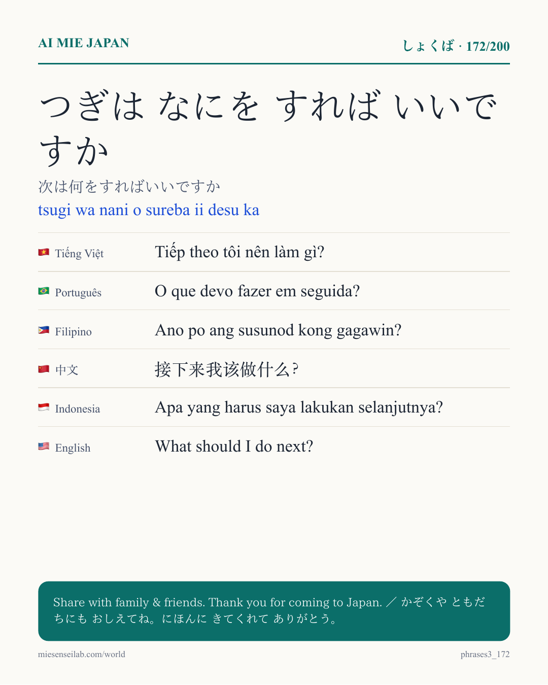 つぎは なにを すれば いいですか — 次は何をすればいいですか