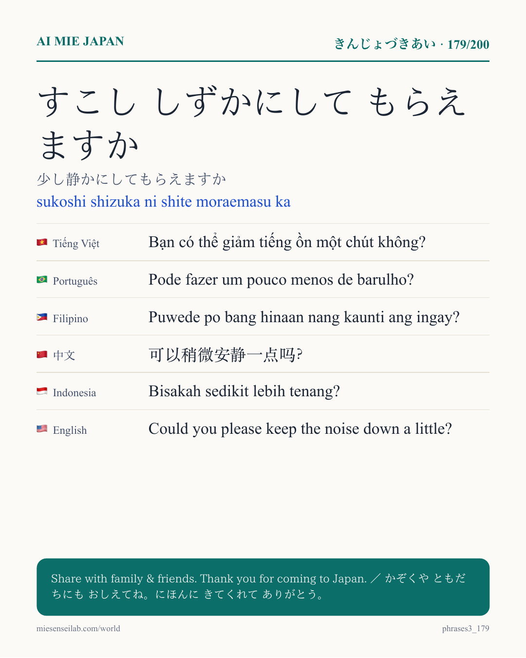 すこし しずかにして もらえますか — 少し静かにしてもらえますか
