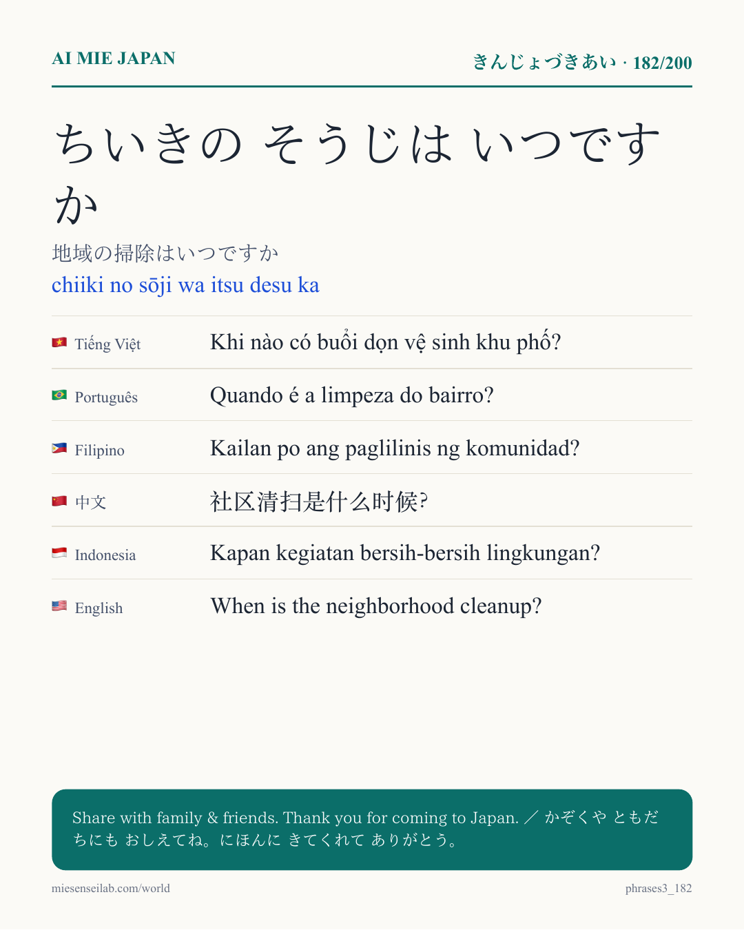 ちいきの そうじは いつですか — 地域の掃除はいつですか