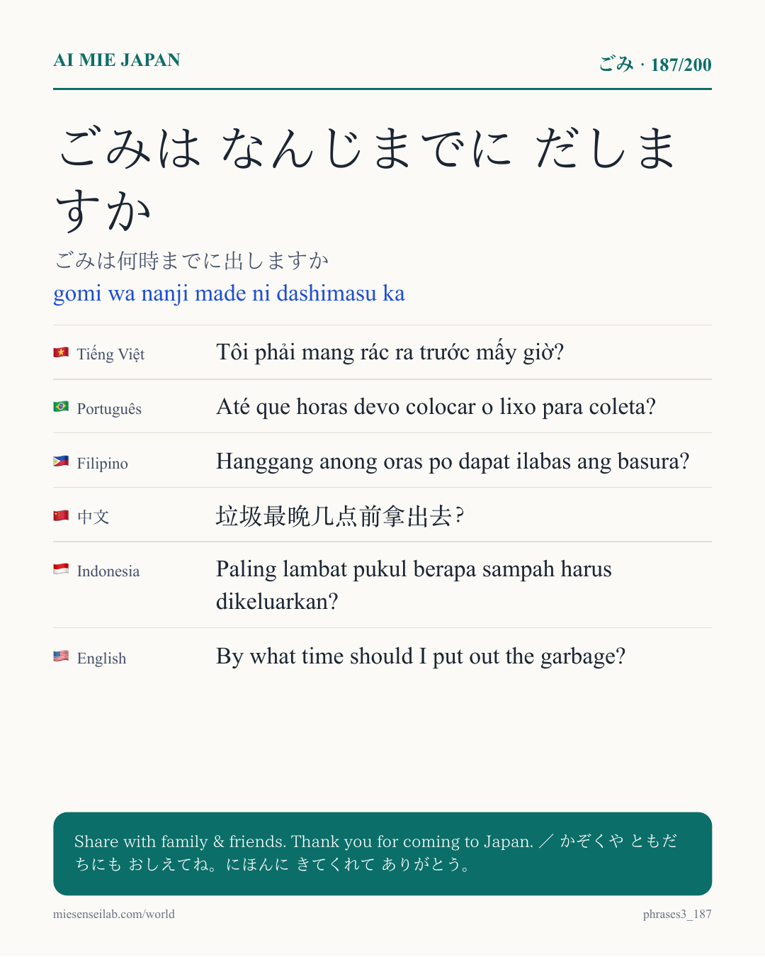 ごみは なんじまでに だしますか — ごみは何時までに出しますか