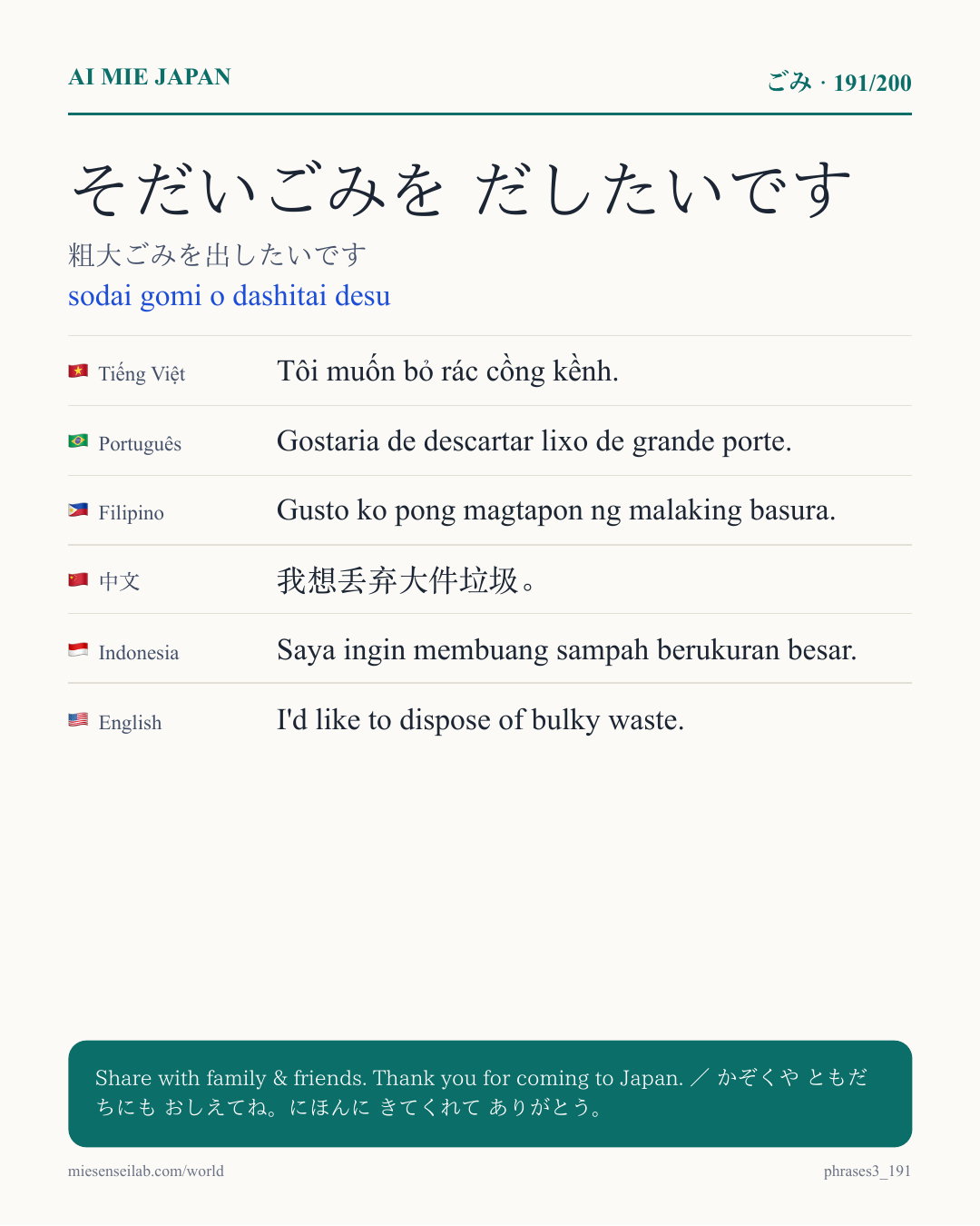 そだいごみを だしたいです — 粗大ごみを出したいです