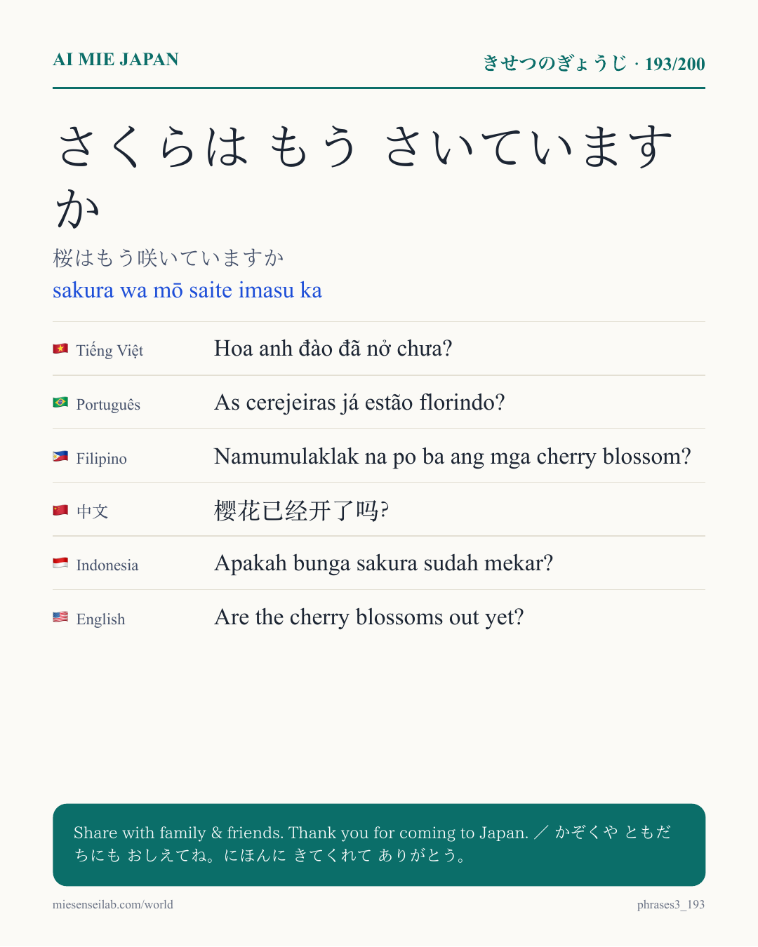 さくらは もう さいていますか — 桜はもう咲いていますか