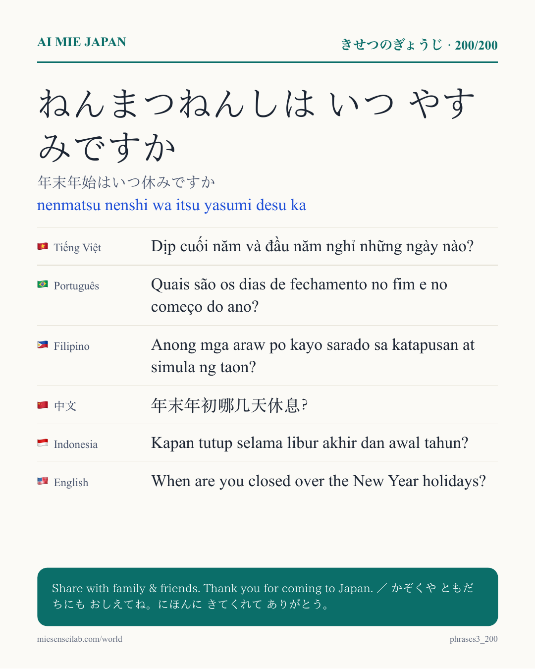 ねんまつねんしは いつ やすみですか — 年末年始はいつ休みですか